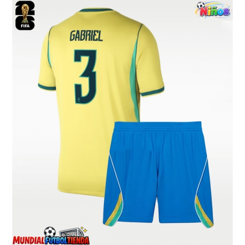Camiseta Brasil Gabriel Magalhaes #3 Primera Equipación Replica Mundial 2026 para niños mangas cortas (+ Pantalones cortos)